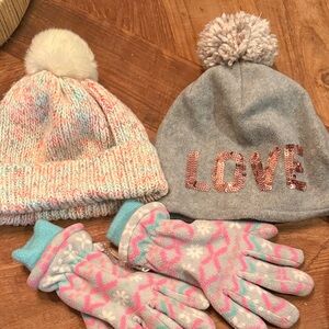 2 girls Beanie Set with Gloves